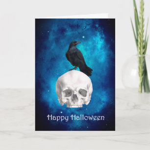 Cartão Crânio Assustador Corvo Feliz Halloween