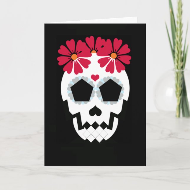 Cartão Crânio Com Flores Vermelhas (Frente)