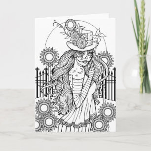 Cartão Cranio de Açúcar Arte de Halloween para Colorir