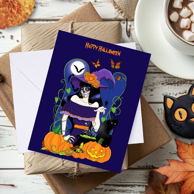 Cartão Crânio de Açúcar de Bruxas do Halloween (Criador carregado)