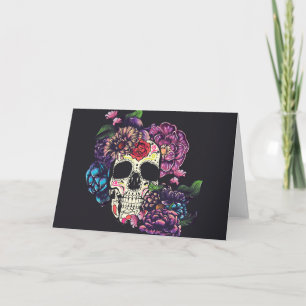 Cartão Cranio do dia dos mortos com flores