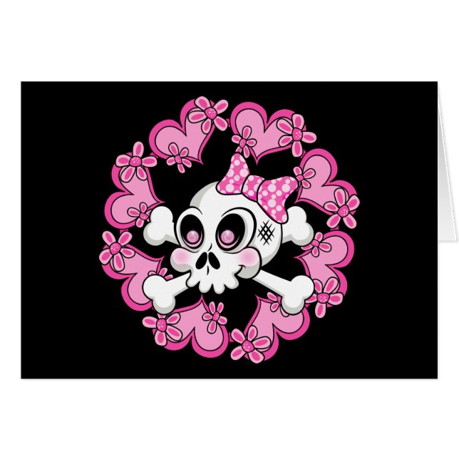 Cartão Crânio e Corações em Cuta (Frente Horizontal)