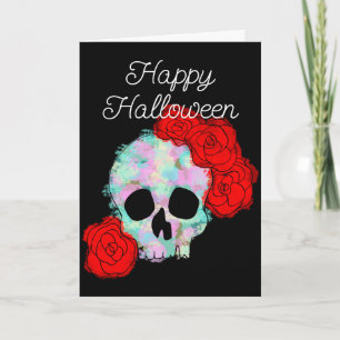 Cartão Crânio Floral Boas Festas de Halloween