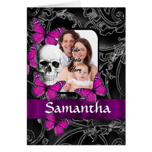 Cartão Crânio gótico e borboletas