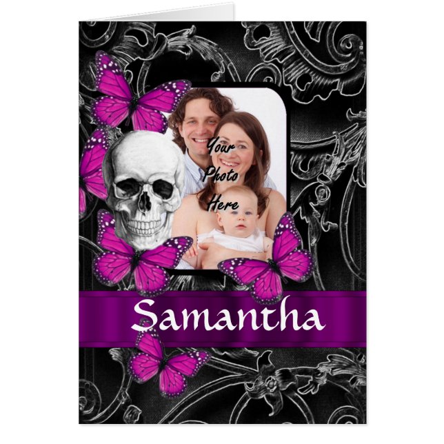 Cartão Crânio gótico e borboletas (Frente)