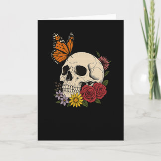 Cartão Crânios Borboleta Monarca Flores Halloween Homens