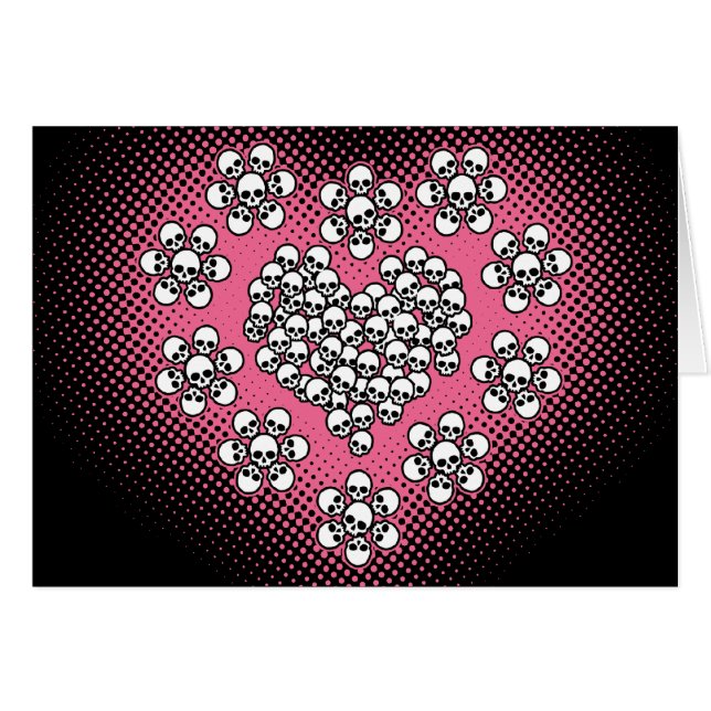 Cartão Crânios Coração e Flor (Frente Horizontal)