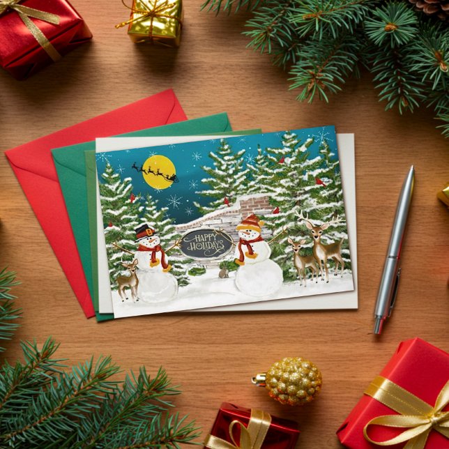 Cartão Crânios de inverno de Snowman e Woodland (Criador carregado)