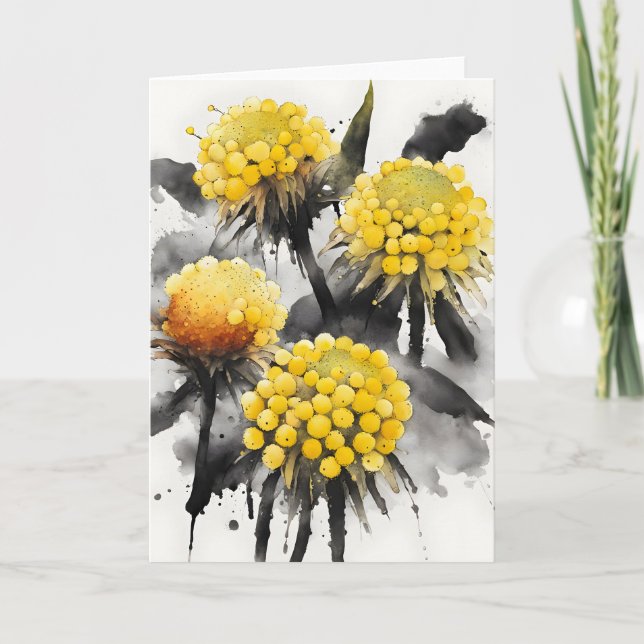 Cartão Craspedia - Flores aquarela (Frente)