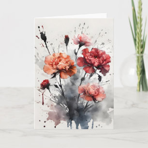 Cartão Cravo - Flores de aquarela