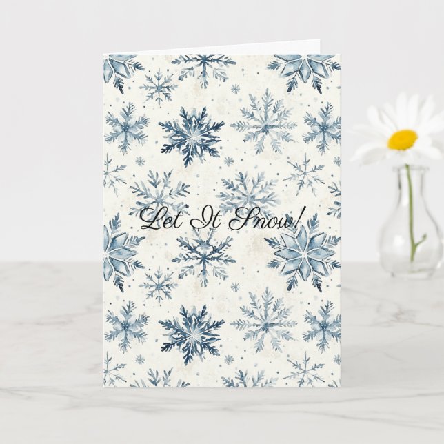 Cartão Cream Blue Snowflakes Christmas Let It Snow (Planta pequena)