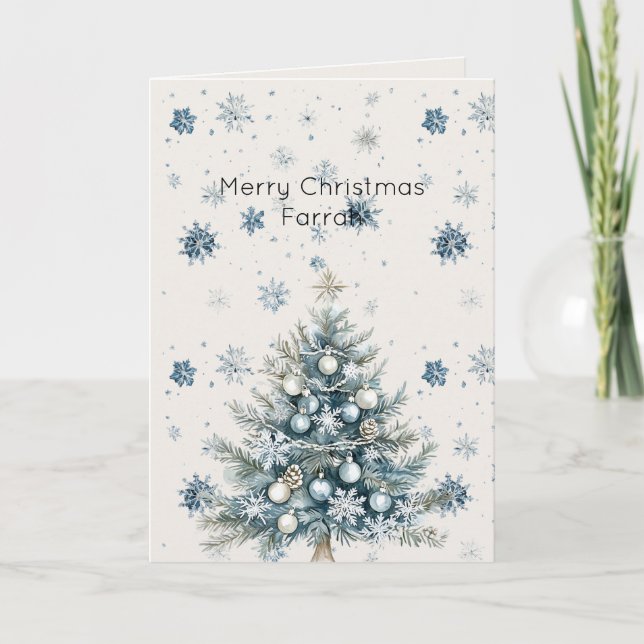 Cartão Cream Blue Snowflakes Christmas Tree (Frente)