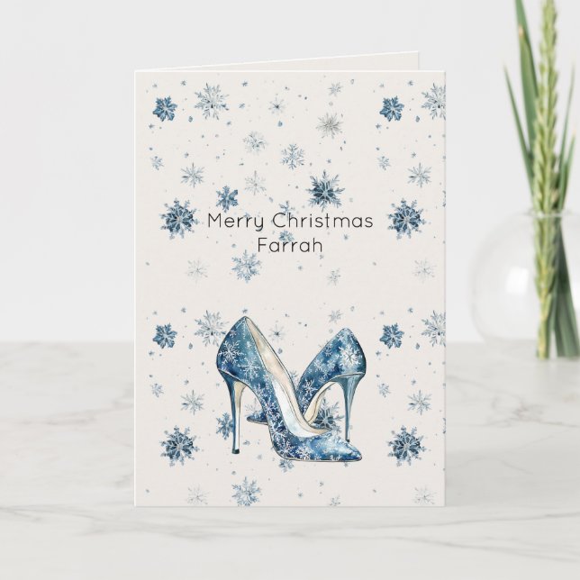 Cartão Cream Blue Snowflakes High Heels (Frente)