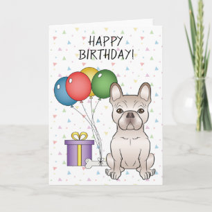 Cartão Cream French Bulldog Cartoon Dog Feliz Aniversário