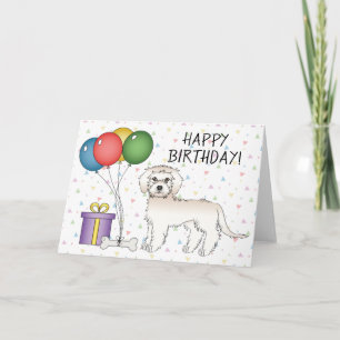 Cartão Cream Mini Goldendoodle Cartoon Dog Feliz Aniversá