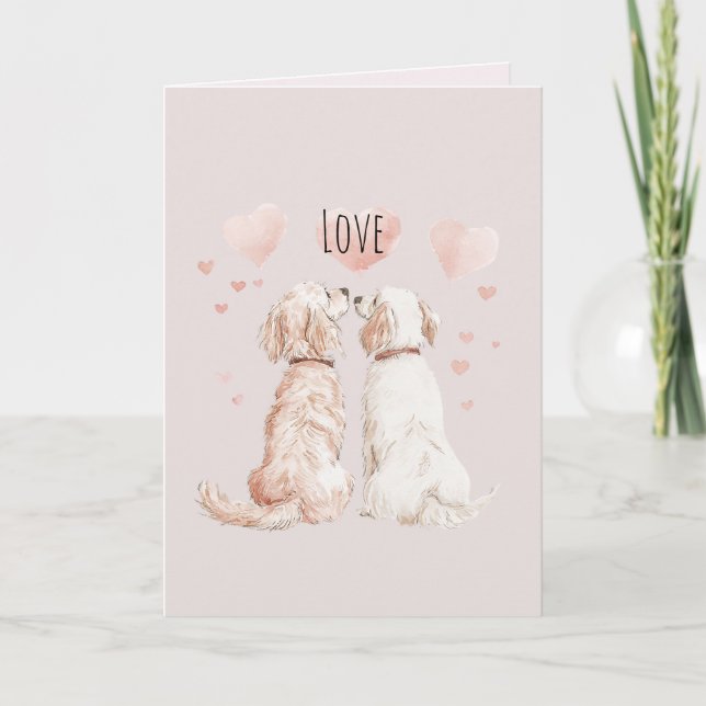 Cartão Cream Pink Hearts Dog Love (Frente)