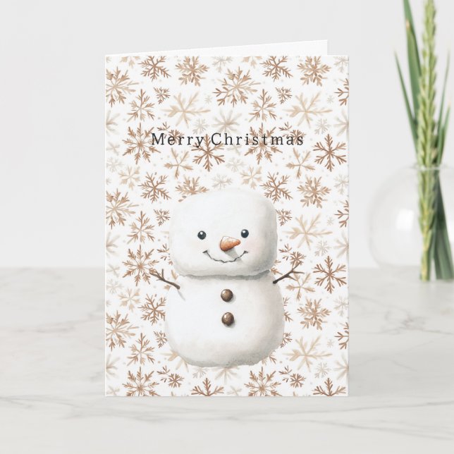 Cartão Cream Snowflakes Cute Snowman Christmas (Frente)