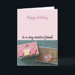 Cartão Creative Friend Birthday Wishes<br><div class="desc">Send someone a happy birthday message featuring handmade paper cards with cute cupcakes and hearts embellished on them. Great for those who love to craft and scrapbook.  Customize as desired.</div>