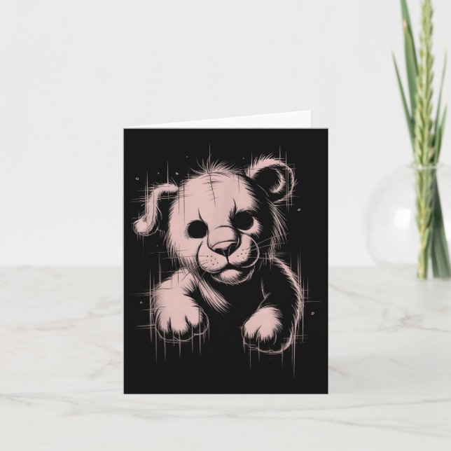 Cartão Creepy Cute Goth Teddy Lion Horror Sketch Nge Bear (Frente)