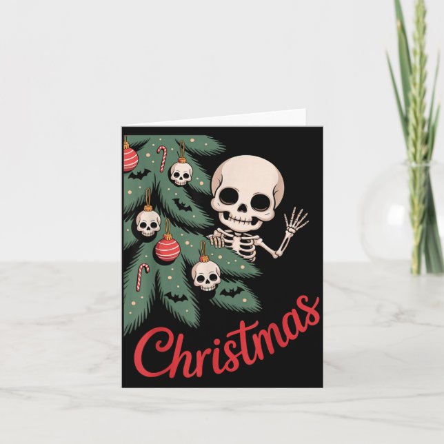 Cartão Creepy Cute Kawaii Skeleton Christmas Tree Skull B (Frente)