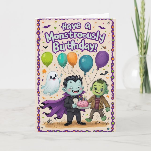 Cartão Creepy Cute Monsters Kids Birthday  (Frente)