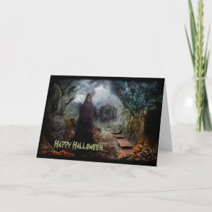 Cartão Creepy Haunted House and its Ghost Owner - Macabre