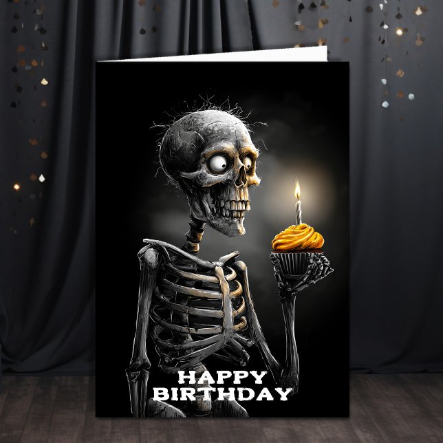 Cartão Creepy Skeleton with Cupcake Birthday (Criador carregado)