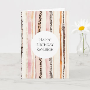 Cartão Creme Rosa Leopardo - Impressão Riscos Aniversário