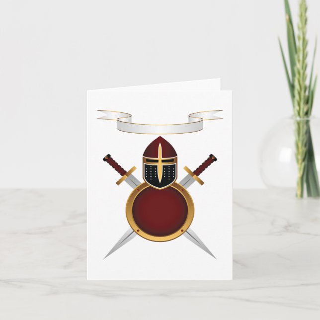 Cartão Crest de Cavaleiro Medieval Capacete Espadas Escud (Frente)