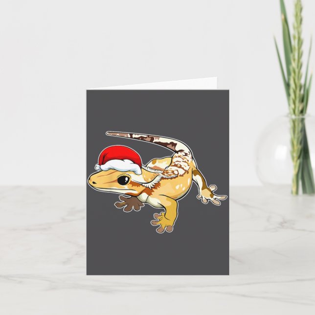 Cartão Crested Gecko Santa Hat Christmas Pajama Lizard Re (Frente)