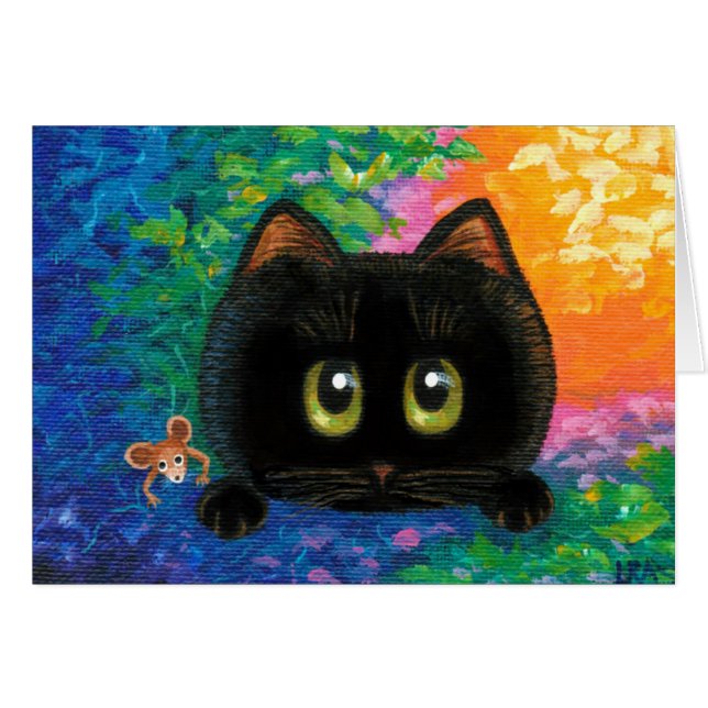 Cartão Criações de Gato Negro Whimsical (Frente horizontal)