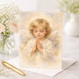 Cartão Criança Anjo Rezando Aquarela Religiosa