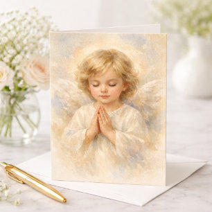 Cartão Criança Anjo Rezando Aquarela Religiosa