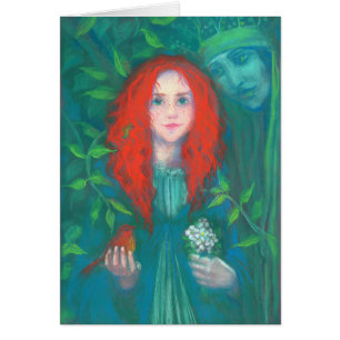 Cartão Criança da floresta, menina cabeleira vermelha, to