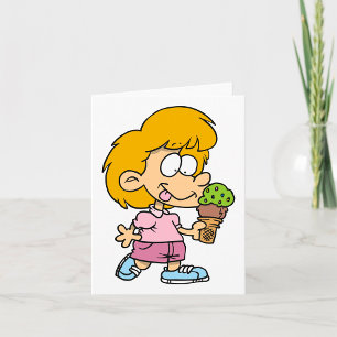 Cartão Criança de Desenho Animado Fofo Comendo Casquinha 