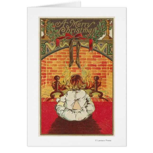 Cartão Criança na frente da Lareira (Frente)