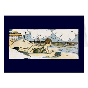 Cartão Criança na Praia Vintage Art