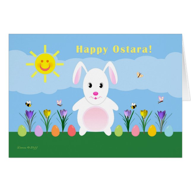 Cartão Criança - Ostara feliz - coelho no jardim (Frente Horizontal)