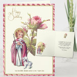 Cartão Criança Religiosa Jesus Cristo de Aniversário com<br><div class="desc">Apresentando um adorável cartão de aniversário adequado a um rapaz ou rapariga com uma bela imagem religiosa vintage da Criança Jesus segurando carneiros com rosas cor-de-rosa.</div>