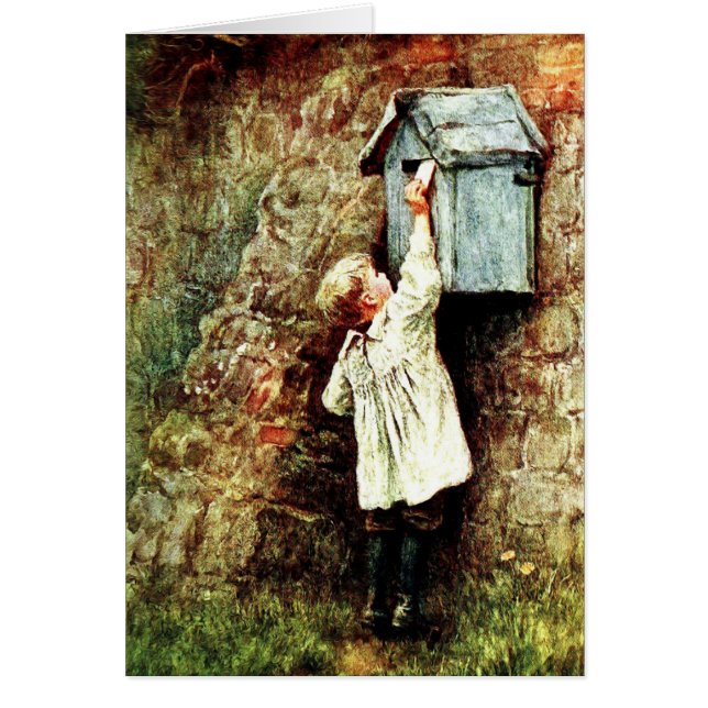 Cartão Criança vitoriana enviando carta (Frente)