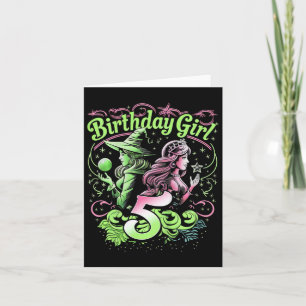 Cartão Crianças 5 bruxas de aniversário rosa e verde de 5
