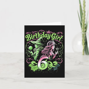 Cartão Crianças 6 bruxas de aniversário rosa e verde de 6
