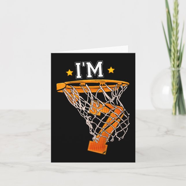 Cartão Crianças 7 de basquete de aniversário Eu sou 7 Boy (Frente)