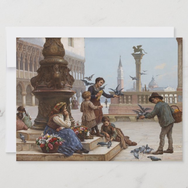 Cartão Crianças alimentando pombos em Veneza (por Paolett (Frente)