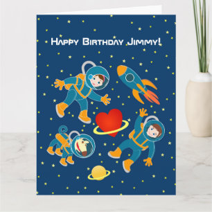 Cartão Crianças Astronautas adoram viagem do espaço