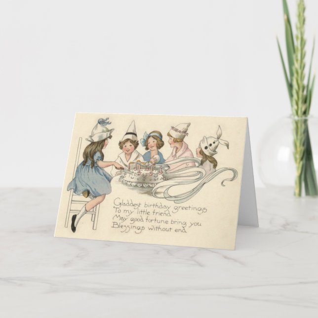 Cartão Crianças Bonitas A Festa De Bolo De Aniversário (Frente)