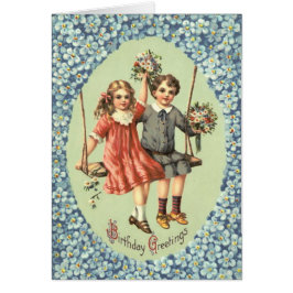 Cartão Crianças Bonitas Balançando Buquês Flores