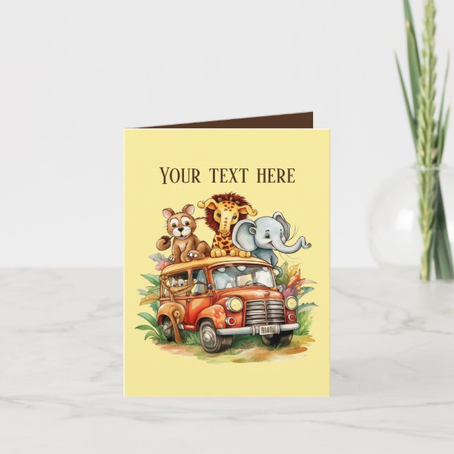 Cartão Crianças bonitas Os animais Safari adicionam texto (Frente)