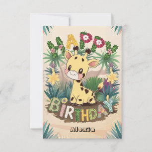 Cartão Crianças bonito Girafa Aniversário