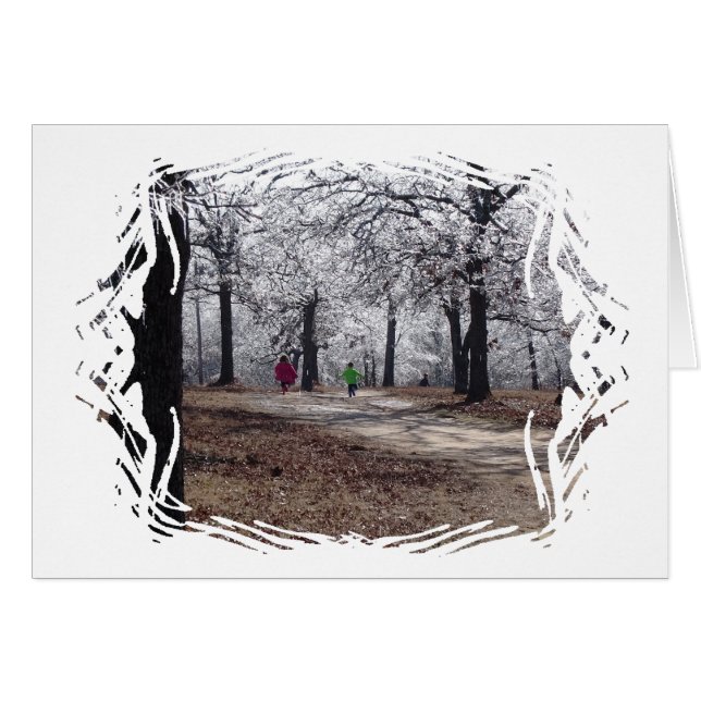 Cartão Crianças brincando no inverno (Frente Horizontal)